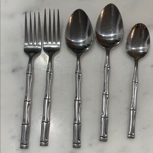Stanley Roberts Citadel Korea Elegant Silver Bamboo 5 pc Flatware Set